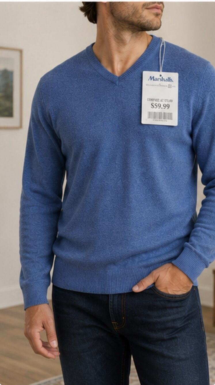 Mantovani Studio Mens XL 100% Italian Cashmere V Neck Sweater Blue NWT Italy